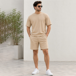 Men’s Coffee Premium Ribbed Co-Ord Set | Half Sleeve T-Shirt & Shorts