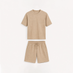 Men’s Coffee Premium Ribbed Co-Ord Set | Half Sleeve T-Shirt & Shorts